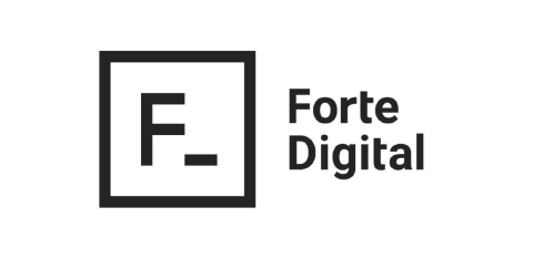 A logo featuring a stylized 'F' inside a square, accompanied by the text 'Forte Digital' in a modern font.
