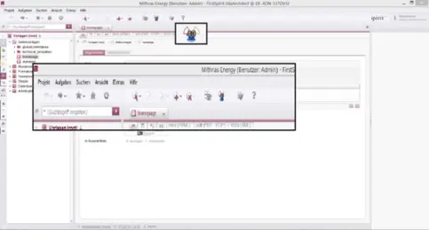 A software interface displaying project management tools, with options for searching, tasks, and user settings at the top.