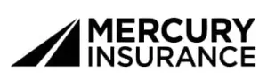 Logo of Mercury Insurance featuring the company name in bold letters with a stylized graphic of three diagonal lines.