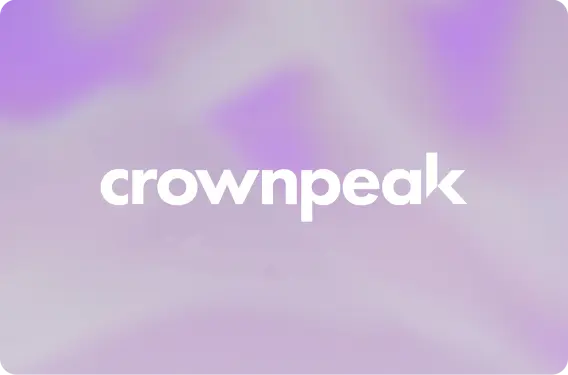 The image features the word 'crownpeak' in bold white letters against a soft purple gradient background.