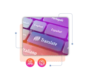 A close-up of a keyboard featuring a prominent 'Translate' key, surrounded by language options like English, Español, and Italiano.