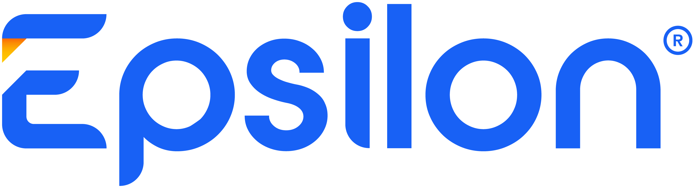 A blue logo featuring the word 'Epsilon' with a stylized letter 'E' and a small orange triangle on the left.