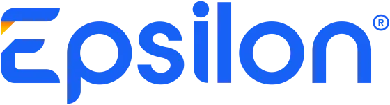 A blue logo featuring the word 'Epsilon' with a stylized letter 'E' and a small orange triangle on the left.