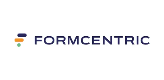 Logo of FormCentric featuring the word 'FORMCENTRIC' in dark blue, accompanied by three colored shapes above it: blue, orange, and green.