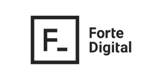 A logo featuring a stylized 'F' inside a square, accompanied by the text 'Forte Digital' in a modern font.
