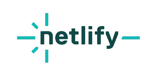 A logo featuring the word 'netlify' in dark green, accompanied by light blue accents and lines, suggesting a modern tech brand.