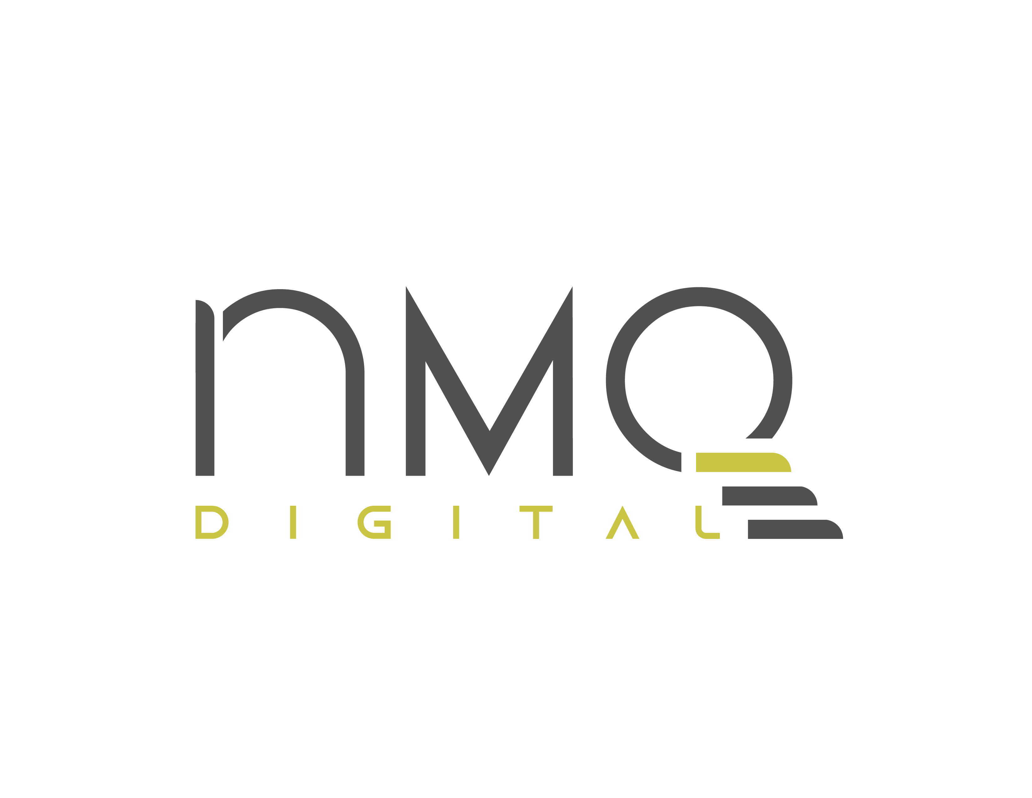 A modern logo featuring 'nmo' in gray with a stylized 'O' and 'DIGITAL' in yellow below, set against a white background.