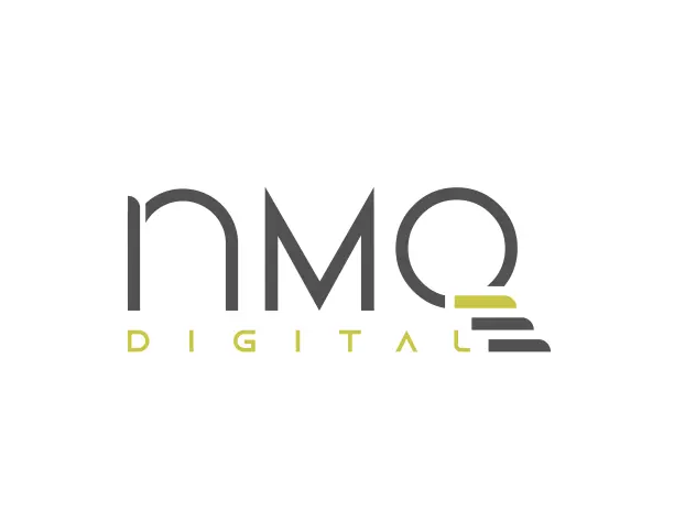 A modern logo featuring 'nmo' in gray with a stylized 'O' and 'DIGITAL' in yellow below, set against a white background.
