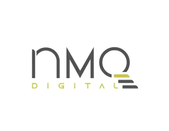 A modern logo featuring 'nmo' in gray with a stylized 'O' and 'DIGITAL' in yellow below, set against a white background.