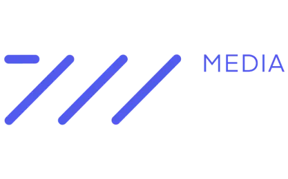 A logo featuring three blue diagonal lines and the word 'MEDIA' in a modern font.