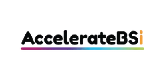 Logo of 'AccelerateBSi' featuring bold text with a gradient line beneath it, transitioning from purple to blue and green.