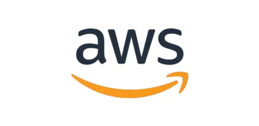 The image features the AWS logo, displaying 'aws' in dark blue with an orange curved arrow beneath it, symbolizing cloud services.