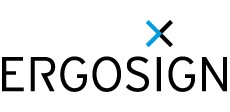 Logo featuring the word 'ERGOSIGN' in bold black letters, with a blue 'X' integrated into the design.