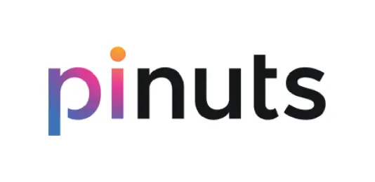 Colorful logo for 'pinuts' featuring gradient letters with a gradient blue to purple tone and an orange dot accent.