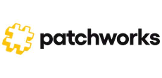 A logo featuring a yellow puzzle piece symbol with the word 'patchworks' in bold black font alongside it.
