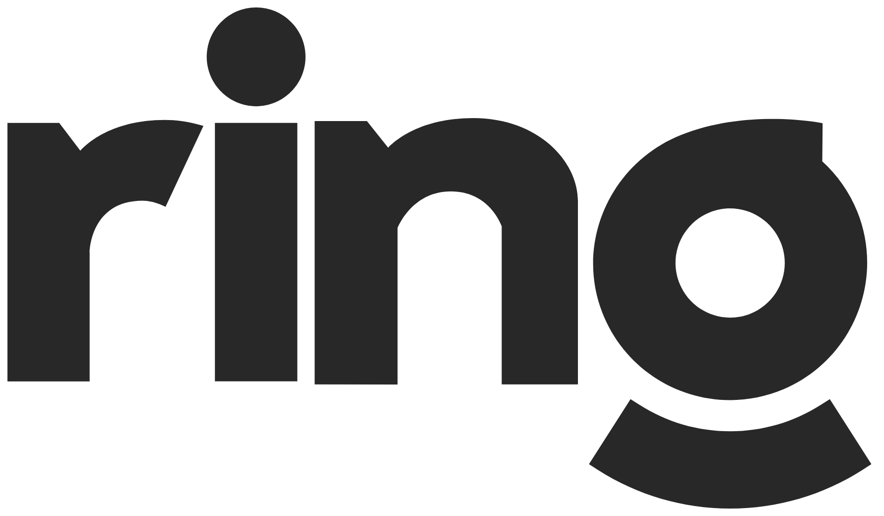 The image features the logo of Ring, a home security brand, in bold black lettering with a distinctive design.