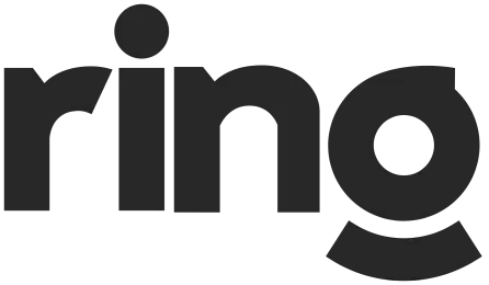 The image features the logo of Ring, a home security brand, in bold black lettering with a distinctive design.