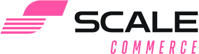 A logo featuring the words 'SCALE COMMERCE' with a stylized pink graphic element, emphasizing a modern and dynamic design.