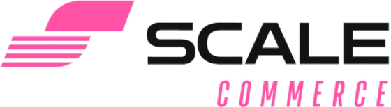 A logo featuring the words 'SCALE COMMERCE' with a stylized pink graphic element, emphasizing a modern and dynamic design.